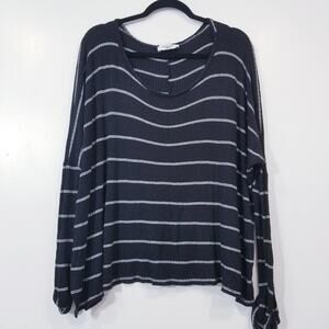 Carly Jean Los Angeles Striped Ribbed Knit Oversized Blouse